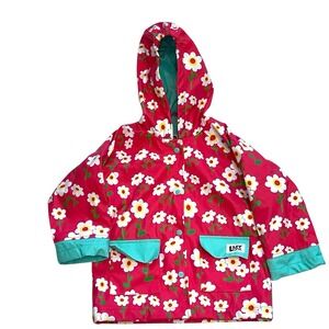 Lazy One Kids Girls Raincoat Pink Floral Daisy Terry Lined Pockets Hood‎ Size 3T
